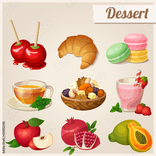 Set of different food icons. Dessert.  
