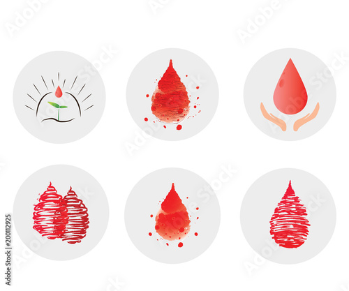 Icon set for donation of blood, bone marrow. As template for icon, tag, banner, sign, label.  For article of journal. Print for gift products.