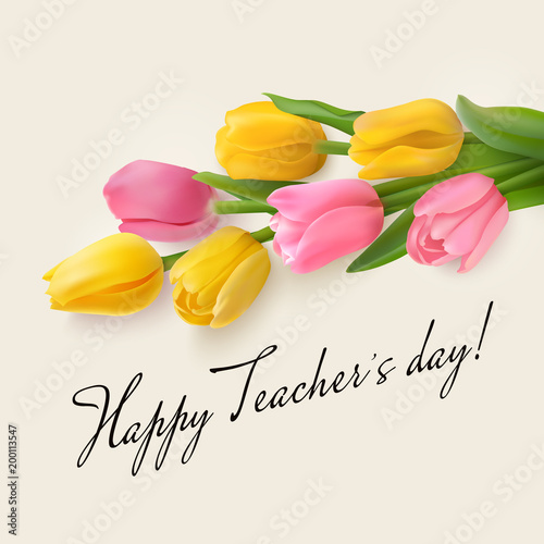 Teachers day card with tulips