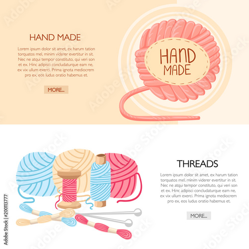 Threads for sewing for cross stitching set tools for sewing knitting needles vector wool knitwear yarn thread knitting weaving wool vector cartoon illustration multi-coloured