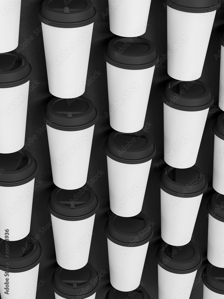 paper cups tamplate 3d with a lid standing on a plane under natural ...