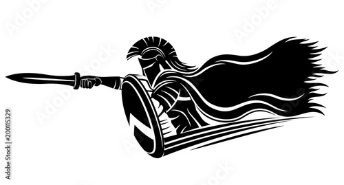 Spartan with sword and shield on white background