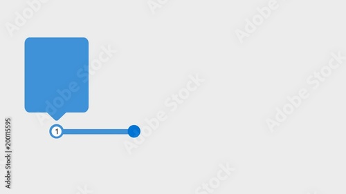 Flowchart infographic with 4 square and step in blue color. Alpha channel. Timeline diagram template, layout for text and data. Use for business presentations, banners, financial reports.