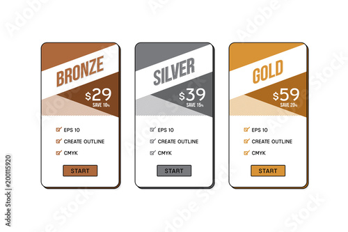 Vector of pricing table with flat style design for website and application.