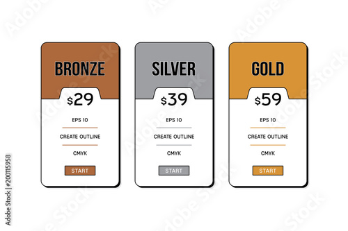 Vector of pricing table with flat style design for website and application.