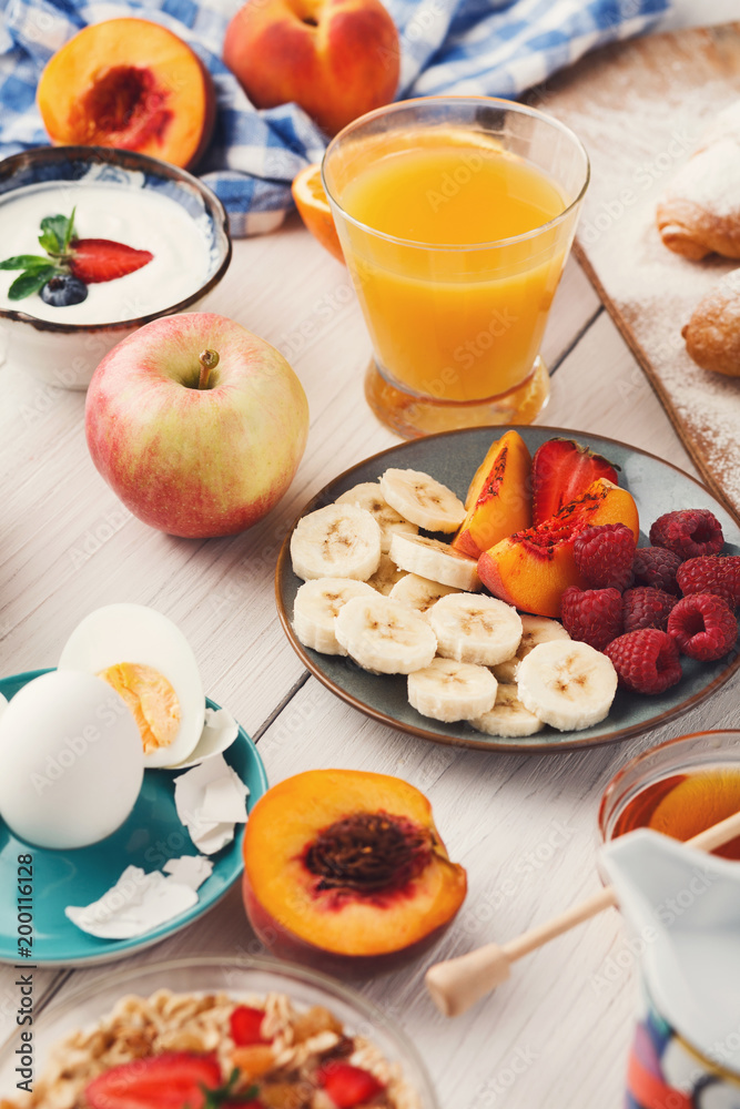 Continental breakfast menu on woden table Continental breakfast menu on woden table