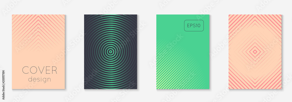 Cool cover template set. Minimal trendy vector with halftone gradients. Geometric cool cover template for flyer, poster, brochure and invitation. Minimalistic colorful shapes. Abstract illustration.