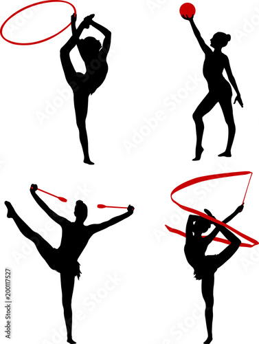 rhythmic gymnastics silhouettes - vector