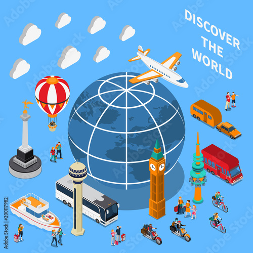 Tourist Discoveries Isometric Composition