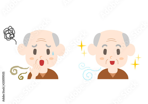 臭いに悩むシニア男性のイラスト: ビフォーアフター