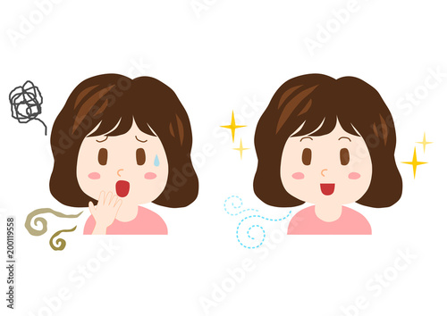 臭いに悩む女性のイラスト: ビフォーアフター 