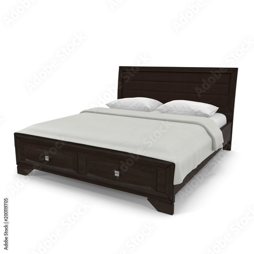 Double bed isolated over white. 3D illustration