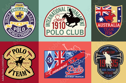 Vintage Horse Polo sport club  vector patches and labels set collection