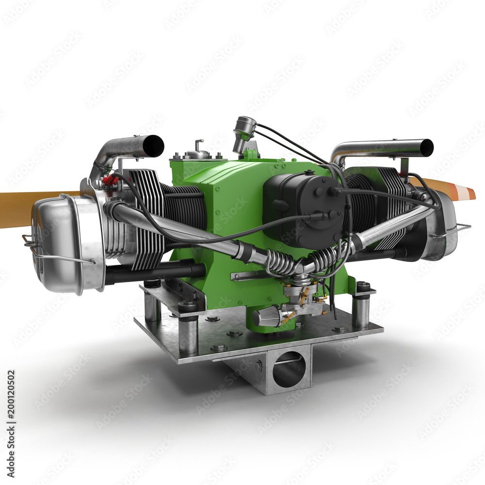 Light Airplane Engine with propeller on white. 3D illustration