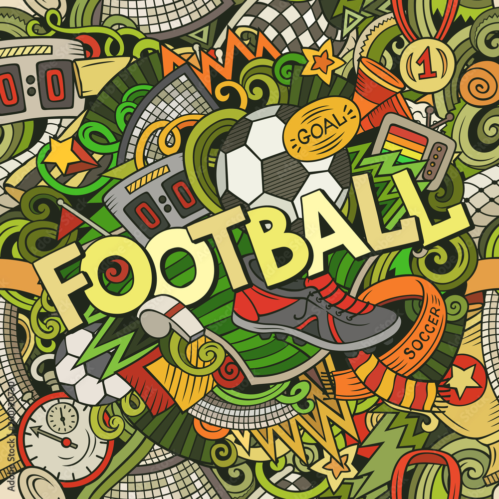 Fototapeta premium Cartoon cute doodles hand drawn Football illustration