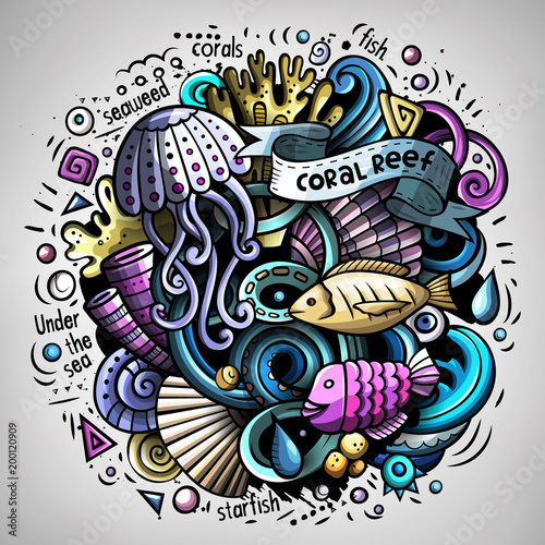 Cartoon vector doodles Underwater world illustration