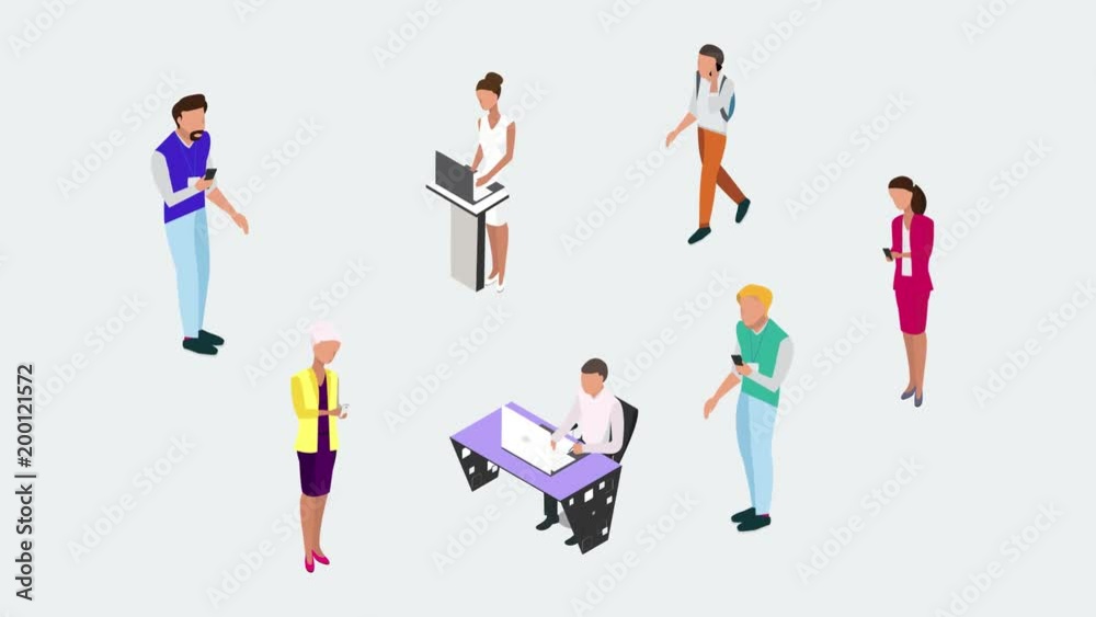 Isometric business people vector video. Businessman and business woman, business clothes. The concept of office workers, director and subordinates isolated on white background. -stock footage Isometric business people vector video. Businessman and business woman, business clothes. The concept of office workers, director and subordinates isolated on white background. -stock footage
