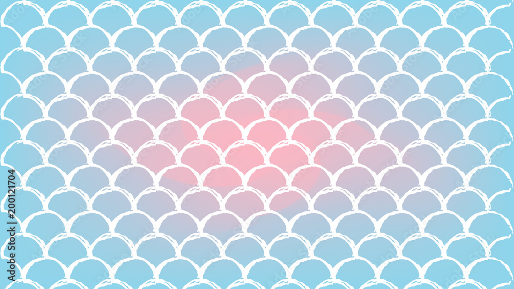 Fish scale on trendy gradient background. Horizontal backdrop with fish scale ornament. Bright color transitions. Mermaid tail banner and invitation. Underwater sea pattern. Blue, rose, pink colors.