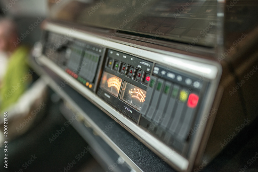 Close up of mixete, vintege sound system Close up of mixete, vintege sound system