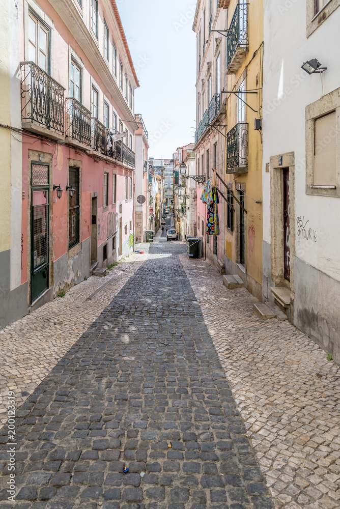 Typical alleys in Bairro Alto district in the centre of Lisbon, Portugal