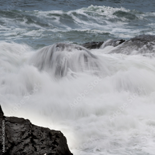 Wave splashing at coast, Pettinger Point, Cox Bay, Pacific Rim National Park Reserve, Tofino, British Columbia, Canada