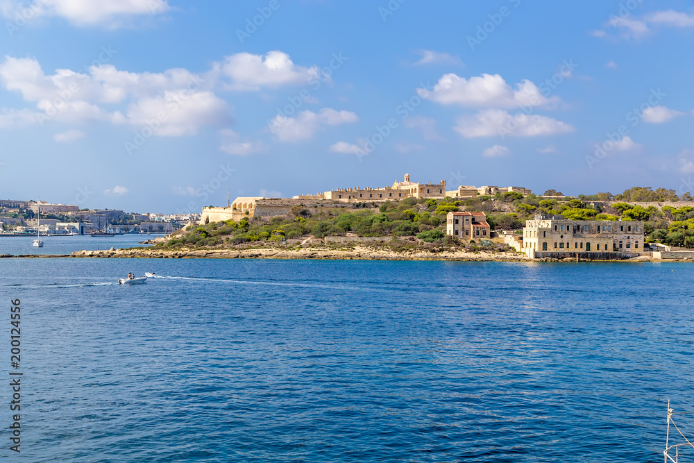 The Bay of Marsamhette, Malta. Fort Manoel on the island of the same name
