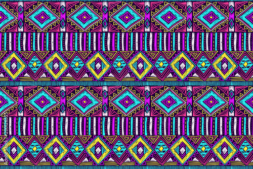 Fabric pattern. Tribal ornament. Ethnic style. Embroidery effect illustration. Mexican fabric. Brazilian textile. Vector pattern for fashion design, interior or printed products.