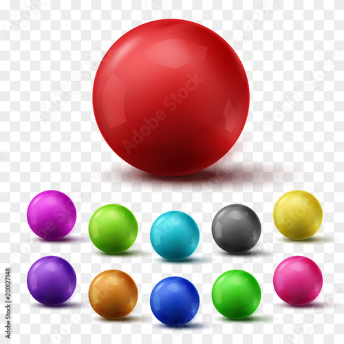 Set of colorful glossy spheres isolated on transparent background. Vector balls.