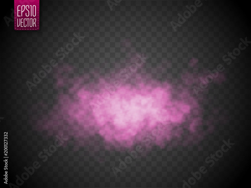 Pink color smoke isolated. Bright vector cloudiness, mist or smog background. Vector