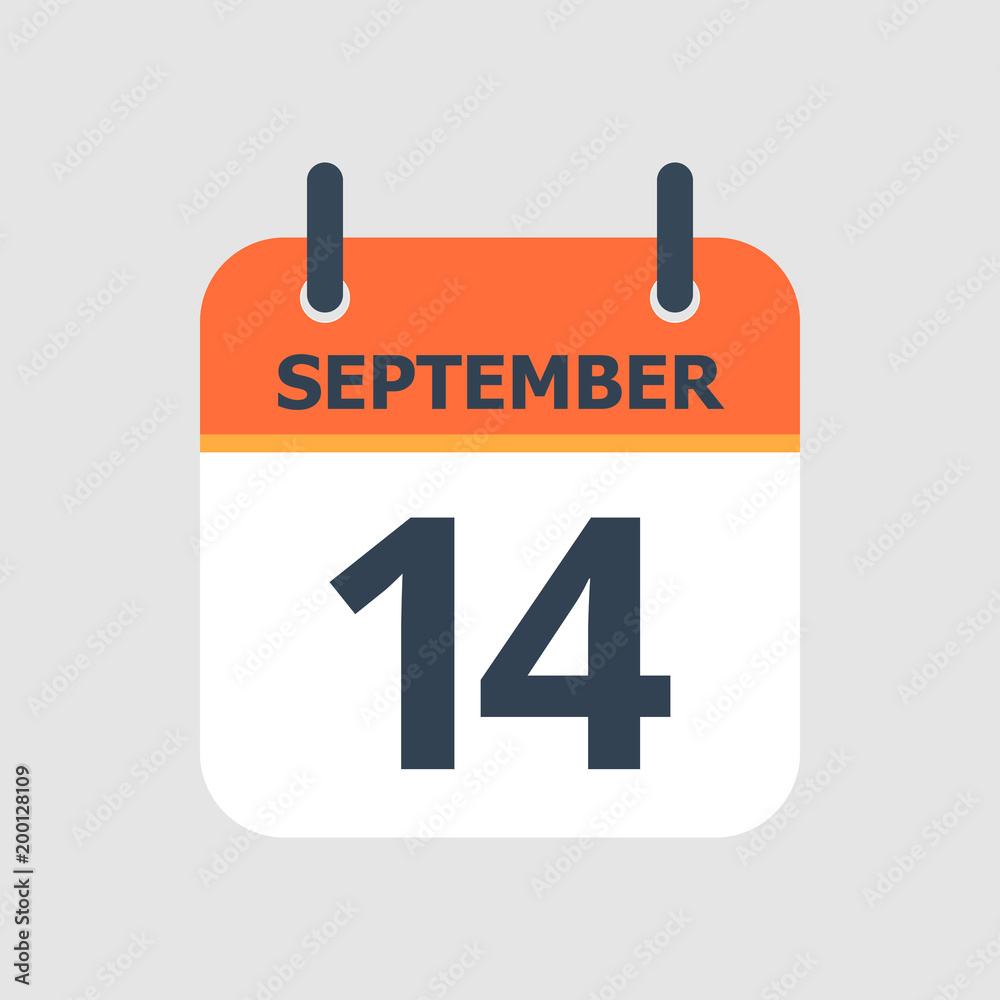Flat icon calendar 14th of September isolated on gray background. Vector illustration.