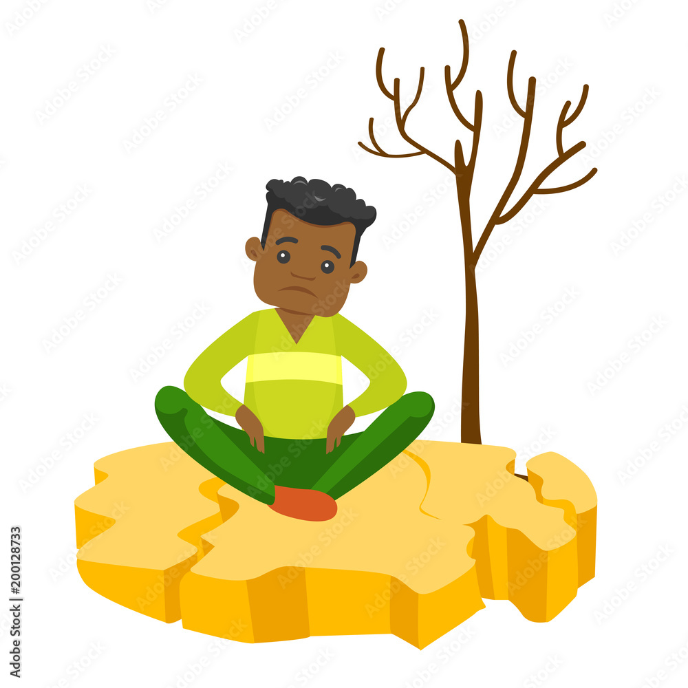 Young frustrated african-american man sitting on cracked earth near dry  tree because of drought. Concept of climate change and global warming.  Vector cartoon illustration isolated on white background. Stock Vector |  Adobe