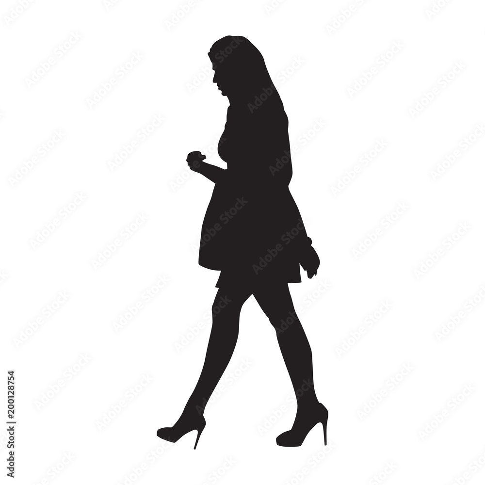 Attractive woman walking with handbag. Isolated vector silhouette Attractive woman walking with handbag. Isolated vector silhouette