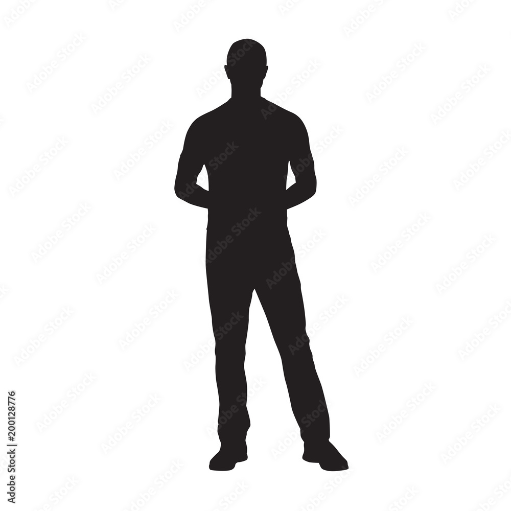 Man standing, isolated vector silhouette, front view