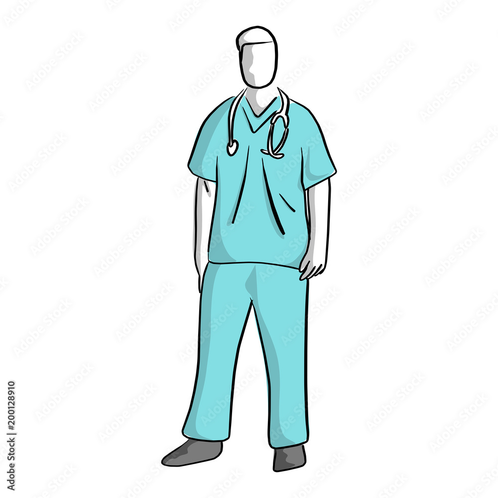 surgeon standing vector illustration sketch hand drawn with black lines isolated on white background