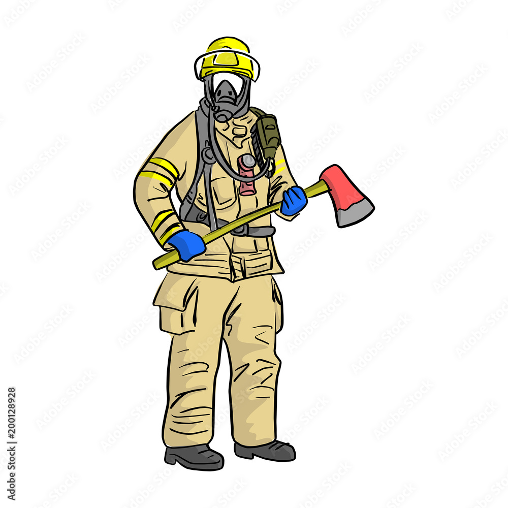 man in firefighter uniform vector illustration sketch hand drawn with black lines isolated on white background man in firefighter uniform vector illustration sketch hand drawn with black lines isolated on white background