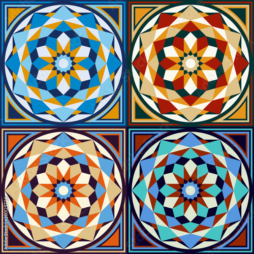 Set of four geometric tiles