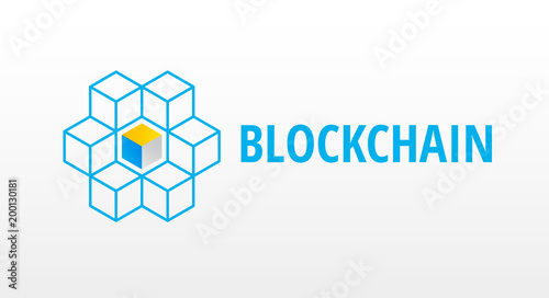 Block chain logo or icon - 3d isometric cubes network vector illustration