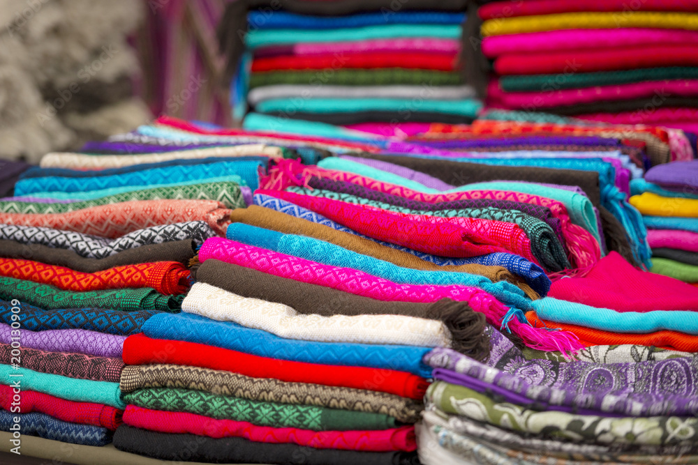 Colorful Material In San Cristobal Market