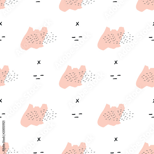Unique hand drawn seamless pattern with abstract shapes. Vector illustration in scandinavian style