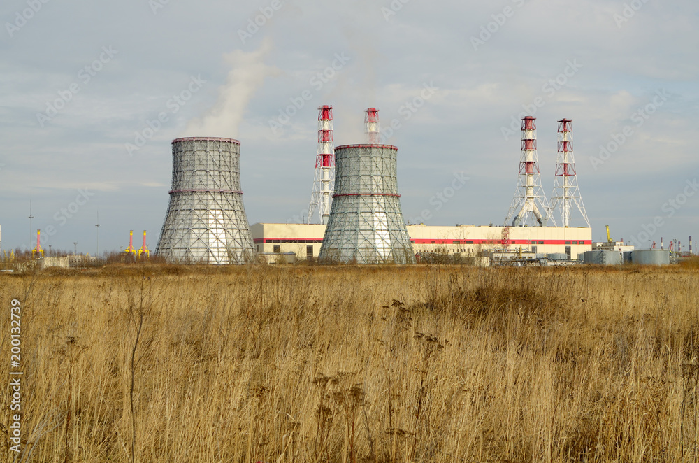 Thermal power station stands in the field Thermal power station stands in the field