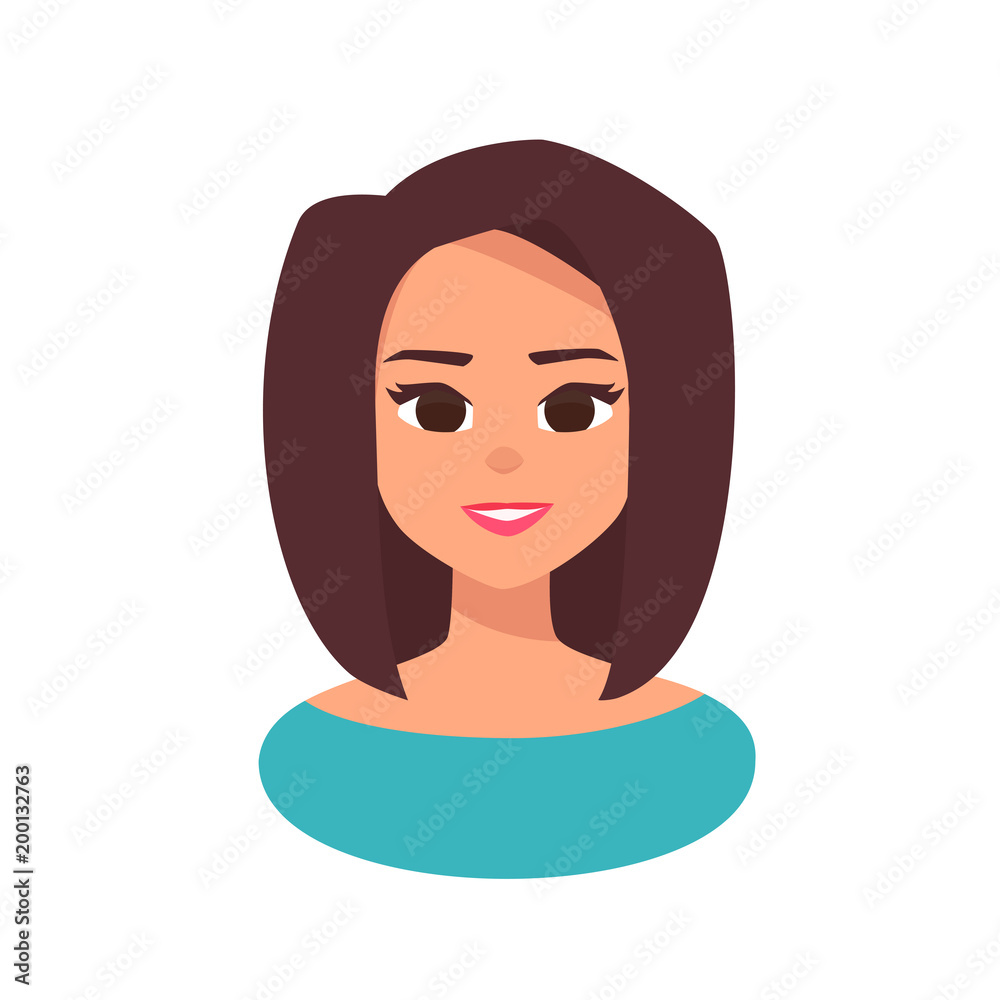 Vector cheerful smiling girl in cartoon flat style. Vector cheerful smiling girl in cartoon flat style.
