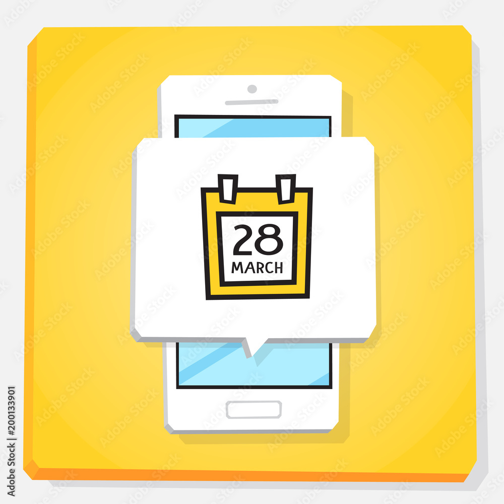 Smartphone 3d isometry flat design illustration. Window with calendar icon on mobile phone screen. Reminder app with notification. Schedule service concept.