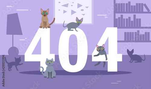Error 404 cats Vector. Cartoon.