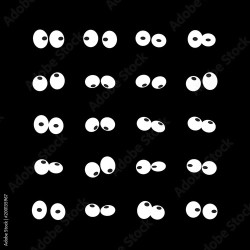 Set of different shapes of cartoon eyes in the dark