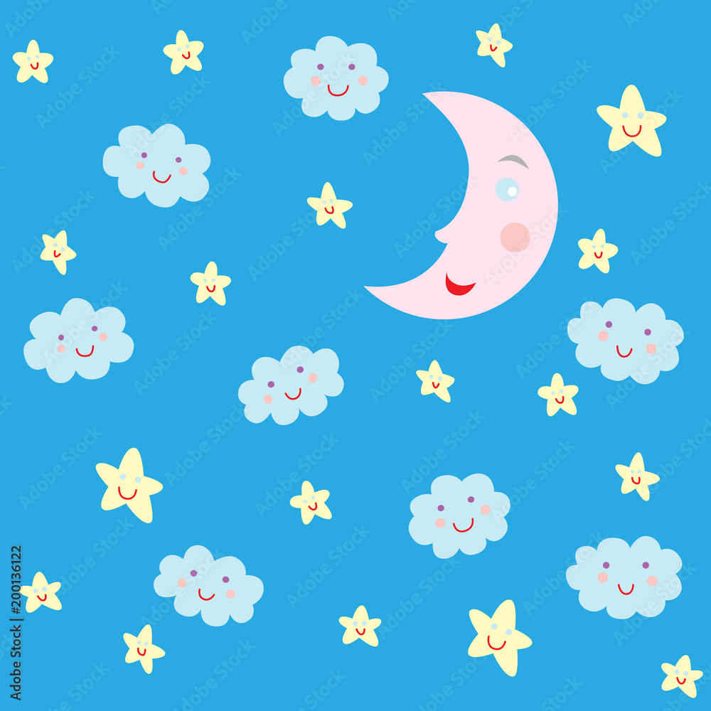 Seamless pattern with moon and clouds and stars Seamless pattern with moon and clouds and stars