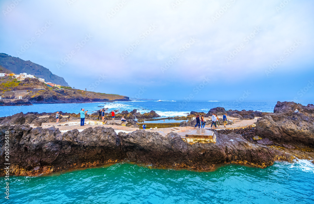 Fototapeta premium Traditional volcanic swimming pools in Garachico resort, Tenerife island, Spain