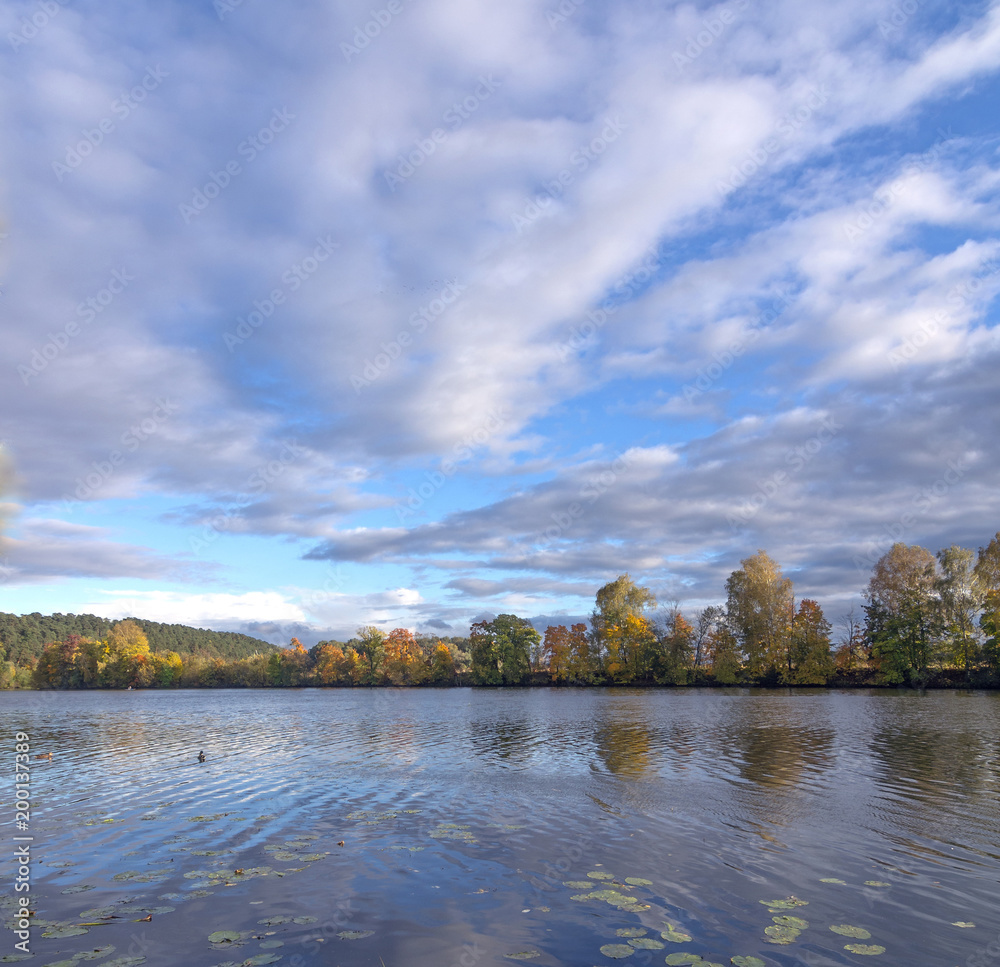 Autumn landscape with a lake.