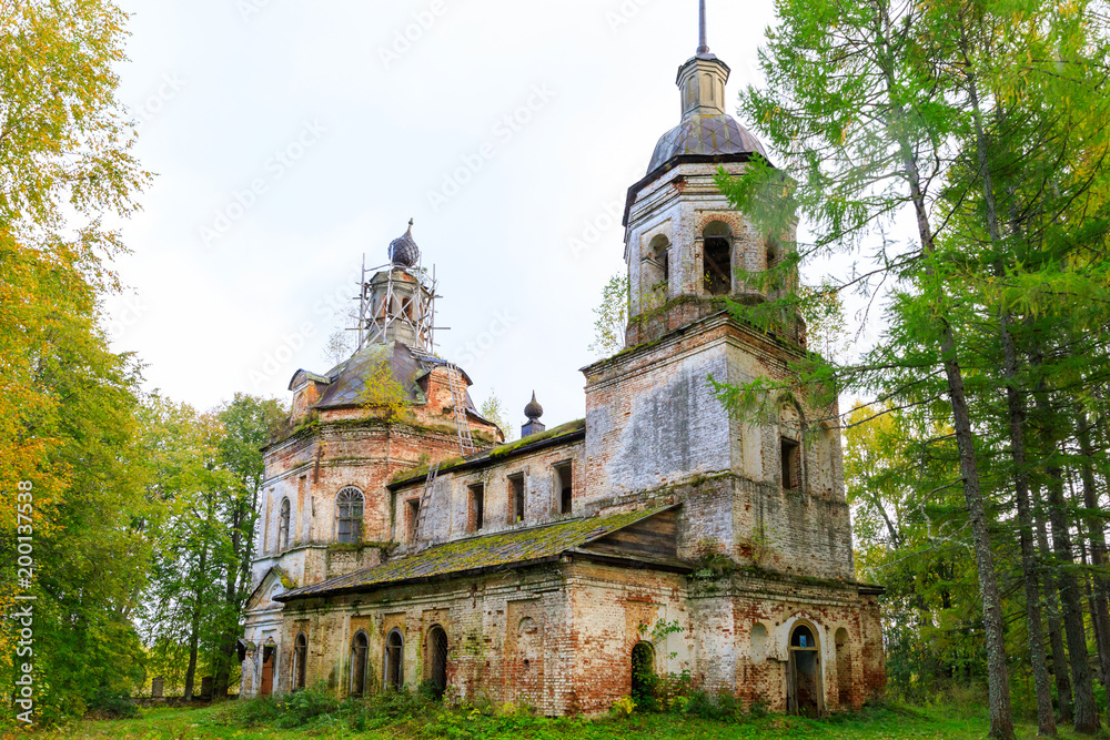 architecture of the destroyed Orthodox Church of St. George the Victorious in the forests of the Kostroma region architecture of the destroyed Orthodox Church of St. George the Victorious in the forests of the Kostroma region