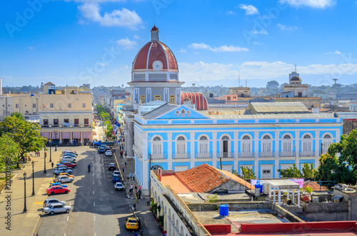 Photography aerial view of the central square of the Cuban city