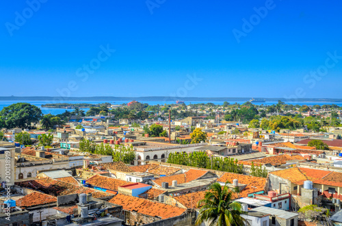 Photography panorama from the air to the port city, Cuba